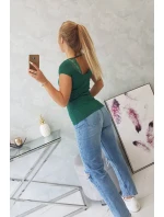 Blúzka s čipkovým výstrihom zelená