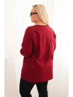 Plus veľkosť dámske V-neck blúzka s dlhými rukávmi bordová