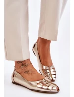 Zazoo 10009 Wygodne Skórzane Baleriny Damskie Złote