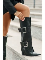 Kozaki Do Kolana Na Koturnie Z Wywiniętą Cholewką I Klamrami Tamirla