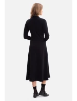 B299 Rebrované midi šaty s asymetrickým pásom - čierne