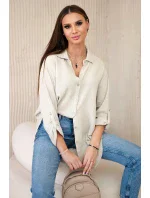 Bavlnená mušelínová oversize košeľa tmavo béžová