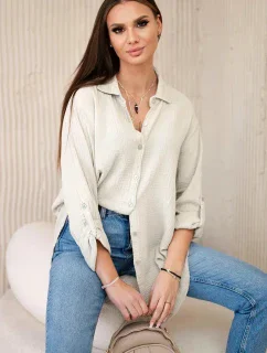 Bavlnená mušelínová oversize košeľa tmavo béžová