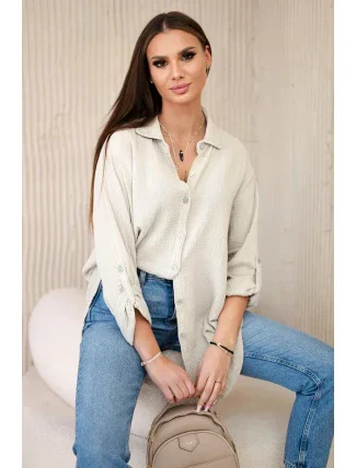 Bavlnená mušelínová oversize košeľa tmavo béžová