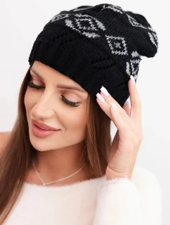 Dámska zimná vlnená čiapka s geometrickým vzorom K434 black + grey