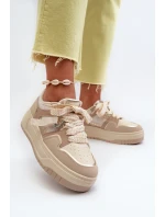 Sneakersy Damskie Na Platformie Z Eko Skóry Beżowe Moun