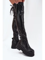 Kozaki Damskie Za Kolano Na Masywnej Platformie Czarne Erisna