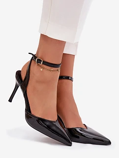 Dámske lakované lodičky LE149P - čierne Laretta