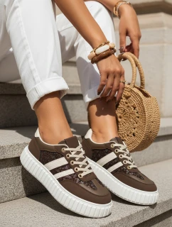 Dámske kožené tenisky na hrubej platforme hnedej farby FashionStreet ZY1392