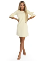 217-12 NEVA Dámske trapézové šaty so zaväzovaním na rukávoch - pastelovo žlté