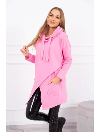 Oversize tunika s obálkou vpredu svetlo ružová