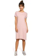 B050 Midi šaty s vreckami vo šve - púdrové