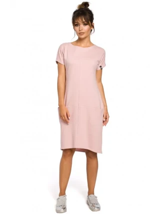 B050 Midi šaty s vreckami vo šve - púdrové