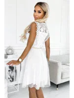 454-1 Šaty GRETA s čipkou a zlatým opaskom - BIELE 454-1 Šaty GRETA s čipkou a zlatým opaskom - BIELE