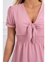 Šaty s viazaným výstrihom do V tmavo ružové