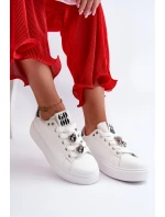 Damskie Sneakersy Na Platformie Z Przypinkami Sercami Białe Azamia