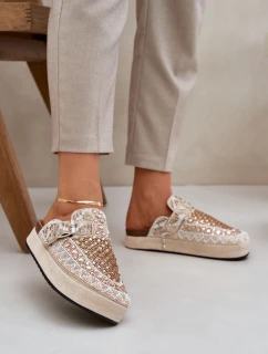 Zdobione Klapki Na Platformie Beżowe Terfitra