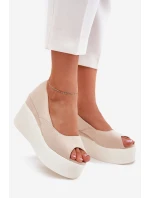 Sandały Damskie Na Koturnie I Platformie Jasnobeżowe Felyra