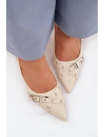 Dámské sandály na podpatku s pásky a sponou Béžové Parina