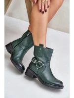 Zazoo Kožené členkové topánky s nízkym podpätkom Tmavo zelená Zazoo Kožené členkové topánky s nízkym podpätkom Tmavo zelená
