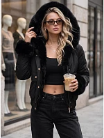 Dámska krátka zimná bunda s kožušinou, čierna, FashionStreet TY5996