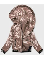 Krátka béžová dámska bunda s kapucňou (B9787-12)