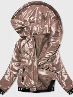 Krátka béžová dámska bunda s kapucňou (B9787-12)