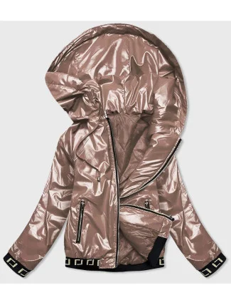 Krátka béžová dámska bunda s kapucňou (B9787-12)