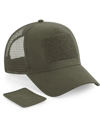 Beechfield B 641 5-panelová čiapka „Removable Patch Trucker“ 53.0641 vojenská zelená Beechfield B 641 5-panelová čiapka „Removable Patch Trucker“ 53.0641 vojenská zelená