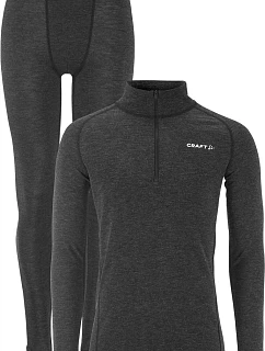 Craft Corporate Wool Merino Hz Set M Pánska sada funkčného spodného prádla so zipsom na 1/4 dĺžky 81.8308 čierna melírovaná