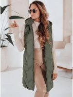 Dámska dlhá prešívaná vesta s kapucňou zelená FashionStreet TY5097 Dámska dlhá prešívaná vesta s kapucňou zelená FashionStreet TY5097