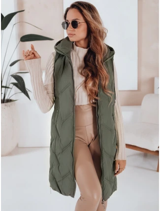 Dámska dlhá prešívaná vesta s kapucňou zelená FashionStreet TY5097 Dámska dlhá prešívaná vesta s kapucňou zelená FashionStreet TY5097