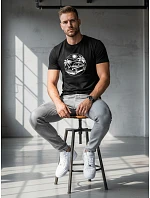 Pánske bavlnené tričko s potlačou čierne FashionStreet NX042R Pánske bavlnené tričko s potlačou čierne FashionStreet NX042R
