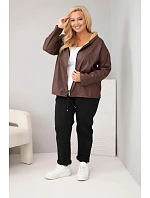 Dámska bunda Plus Size s kapucňou a nastaviteľným spodným lemom, hnedá