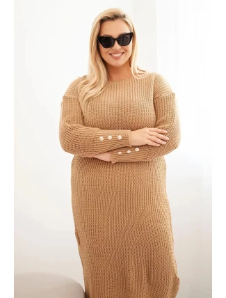 Plus size dámske pletené šaty s mohérom v ťavej farbe