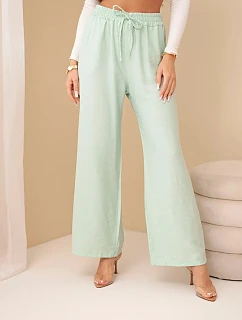Viskózové nohavice so širokými nohavicami mätovej farby