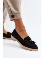 Zazoo 3420 Zamszowe Mokasyny Damskie Na Płaskim Obcasie Czarne