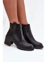 Ocieplane Botki Damskie Z Eko Skóry Na Obcasie Czarne Alvena