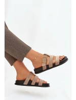 Dámské pantofle s pásky a zlatým přezkou béžové Ulirissa