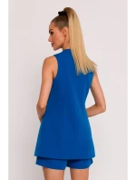 M776 Bunda bez rukávov s jedným gombíkom - modrá