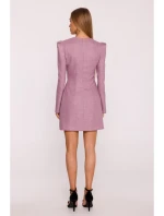 M869 Tvídové šaty s výstrihom do V - marsala