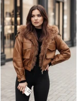 Dámska kožená bunda s kožušinou SOFTREBEL hnedá FashionStreet TY4761z