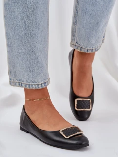 Eko Skórzane Baleriny Z Ozdobą Czarne Tulnelia