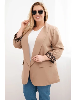 Dámska bunda nadrozmernej veľkosti s leopardou podšívkou Camel