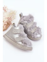 Skórzane Dziecięce Śniegowce Ocieplane Srebrne Leela