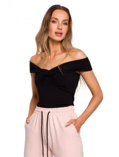 M680 Top bez rukávov s uzlovým výstrihom - čierny