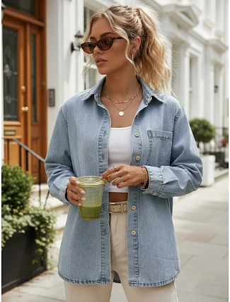 Dámska modrá džínsová košeľa FashionStreet DY0490 Dámska modrá džínsová košeľa FashionStreet DY0490