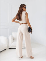 Elegantný béžový dámsky set - krátka vesta a široké nohavice (VE90)