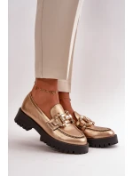 Damskie Skórzane Mokasyny Z Ozdobą CheBello 4369 Złote