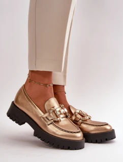 Damskie Skórzane Mokasyny Z Ozdobą CheBello 4369 Złote